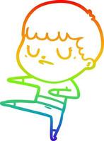 rainbow gradient line drawing cartoon grumpy boy vector