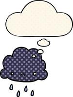 cartoon storm cloud and thought bubble in comic book style vector