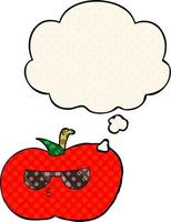 cartoon cool apple and thought bubble in comic book style vector