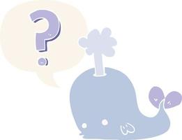 cartoon curious whale and speech bubble in retro style vector