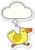 cartoon bird and thought bubble as a printed sticker vector