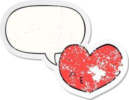 cartoon heart and face and speech bubble distressed sticker vector