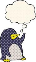 cartoon penguin and thought bubble in comic book style vector