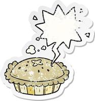 hot cartoon pie fresh out of the oven and speech bubble distressed sticker vector