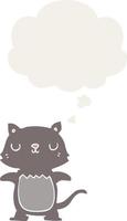 cartoon cat and thought bubble in retro style vector