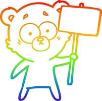 rainbow gradient line drawing nervous polar bear cartoon with protest sign vector