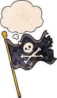 caricatura, bandera pirata, y, burbuja del pensamiento, en, grunge, textura, patrón, estilo vector