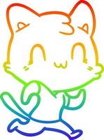 rainbow gradient line drawing cartoon happy cat running vector