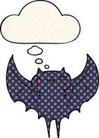 cartoon bat and thought bubble in comic book style vector