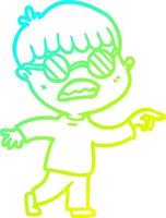 cold gradient line drawing cartoon boy wearing spectacles vector