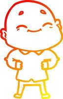 warm gradient line drawing cartoon happy bald man vector