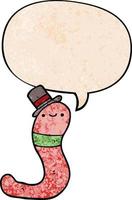 cute cartoon worm and speech bubble in retro texture style vector