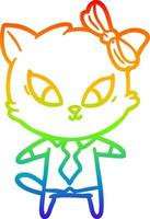 rainbow gradient line drawing cartoon cat vector