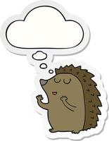 cartoon hedgehog and thought bubble as a printed sticker vector