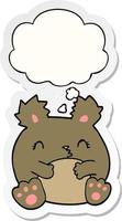 cartoon bear and thought bubble as a printed sticker vector