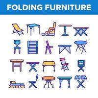 Folding Furniture Collection Icons Set Vector