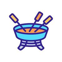 fondue with forks and skewers icon vector outline illustration