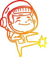 dibujo lineal de gradiente cálido feliz astronauta de dibujos animados vector