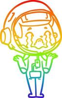 rainbow gradient line drawing cartoon crying astronaut vector