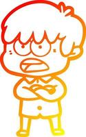 warm gradient line drawing worried cartoon boy vector