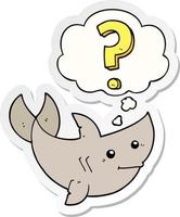 cartoon shark asking question and thought bubble as a printed sticker vector