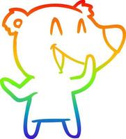 dibujo de línea de gradiente de arco iris dibujos animados de oso riendo vector