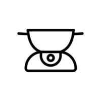 cuenco de fondue de hierro fundido con icono de quemador ilustración de contorno vectorial vector