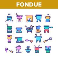 Fondue Pot Equipment Collection Icons Set Vector