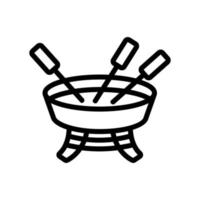 fondue with forks and skewers icon vector outline illustration