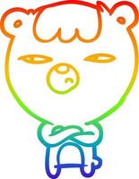 rainbow gradient line drawing annoyed bear with arms crossed vector