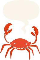 cartoon crab and speech bubble in retro style vector