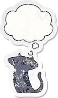 cartoon cat and thought bubble as a distressed worn sticker vector