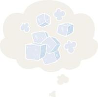 cartoon ice cubes and thought bubble in retro style vector