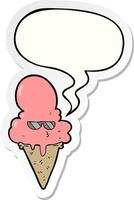 cartoon cool ice cream and speech bubble sticker vector