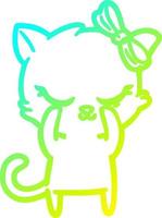 cold gradient line drawing cute cartoon cat with bow vector