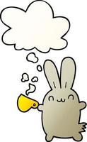 cute cartoon rabbit drinking coffee and thought bubble in smooth gradient style vector