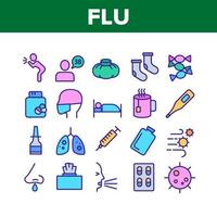 Flu Symptoms And Cure Collection Icons Set Vector