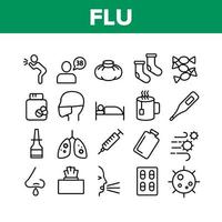 Flu Symptoms And Cure Collection Icons Set Vector