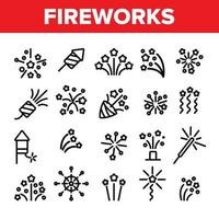 Fireworks, Firecrackers Thin Line Icons Vector Set