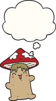 cartoon mushroom character and thought bubble vector