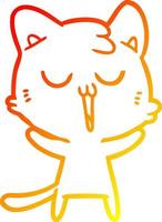 warm gradient line drawing cartoon cat singing vector