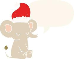 lindo elefante navideño y bocadillo de diálogo en estilo retro vector