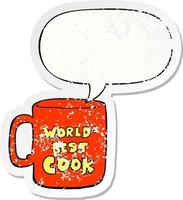 worlds best cook mug and speech bubble distressed sticker vector