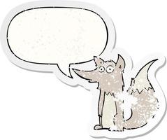 cartoon wolf and speech bubble distressed sticker vector