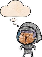 cartoon astronaut man and thought bubble in grunge texture pattern style vector