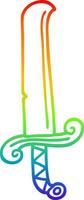 rainbow gradient line drawing cartoon ancient sword vector