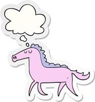 cartoon horse and thought bubble as a printed sticker vector