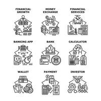 servicios financieros establecer iconos ilustraciones vectoriales vector