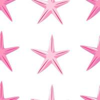 Vector hand-drawn seamless repeating simple pattern with pink starfish on a white background. Vector background with marine theme. Pink starfish on a pattern for textile, wallpaper, background. Sea.