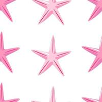 Vector hand-drawn seamless repeating simple pattern with pink starfish on a white background. Vector background with marine theme. Pink starfish on a pattern for textile, wallpaper, background. Sea.